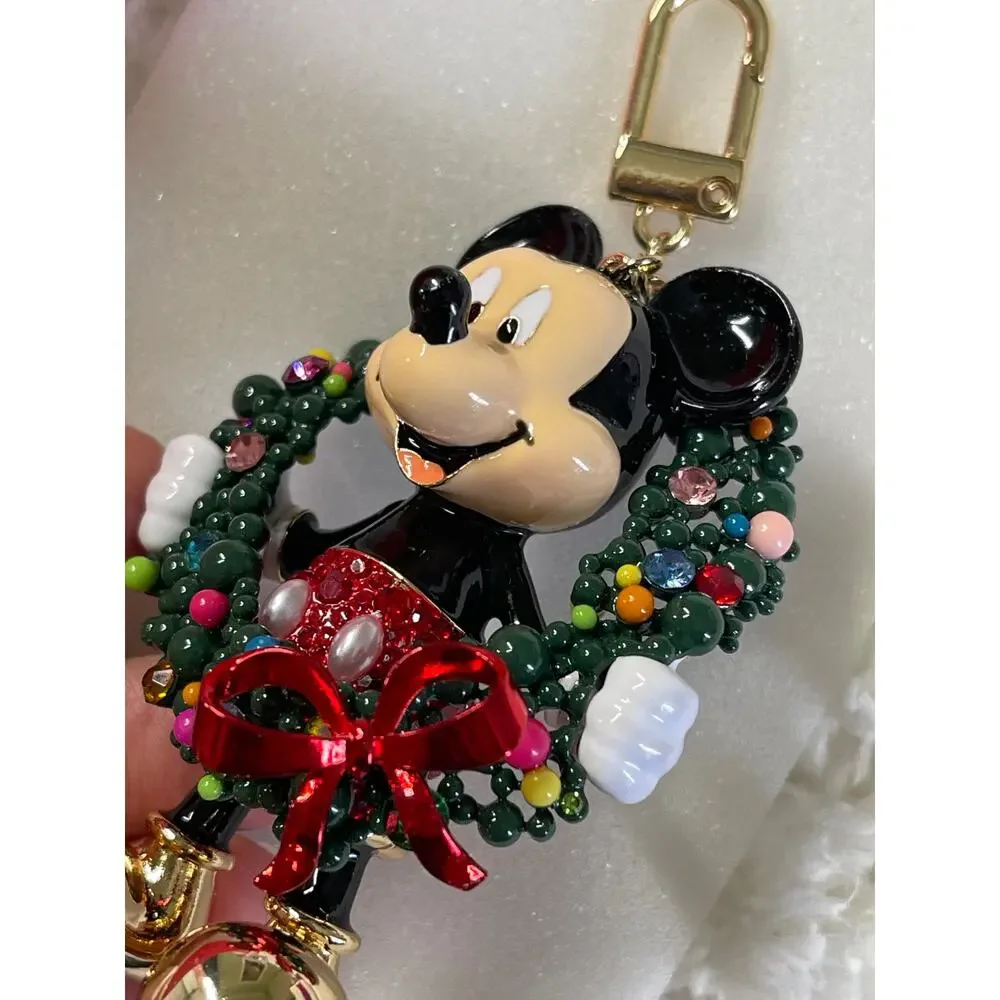 Disney BaubleBar Mickey Mouse Christmas Wreath Bag Charm Keychain Holiday NEW